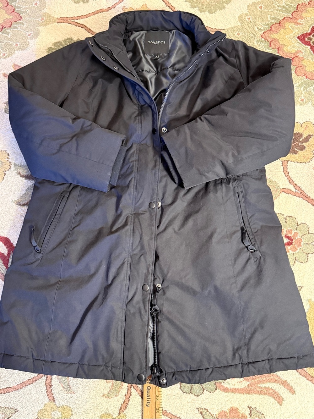Talbots Black Long Puffer Coat with Stand Collar